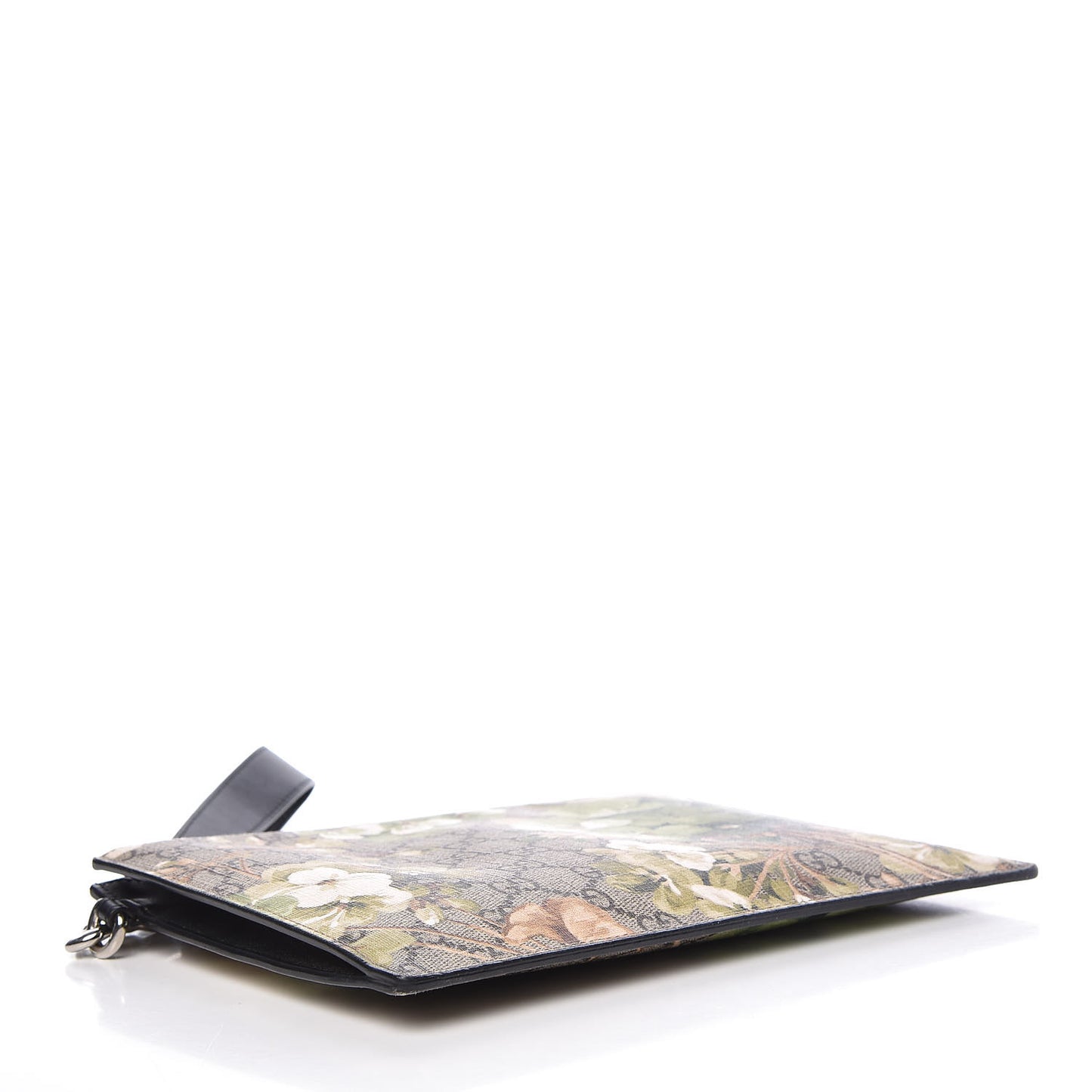 GG Supreme Monogram Blooms Small Zip Wristlet Pouch Beige New Military Black