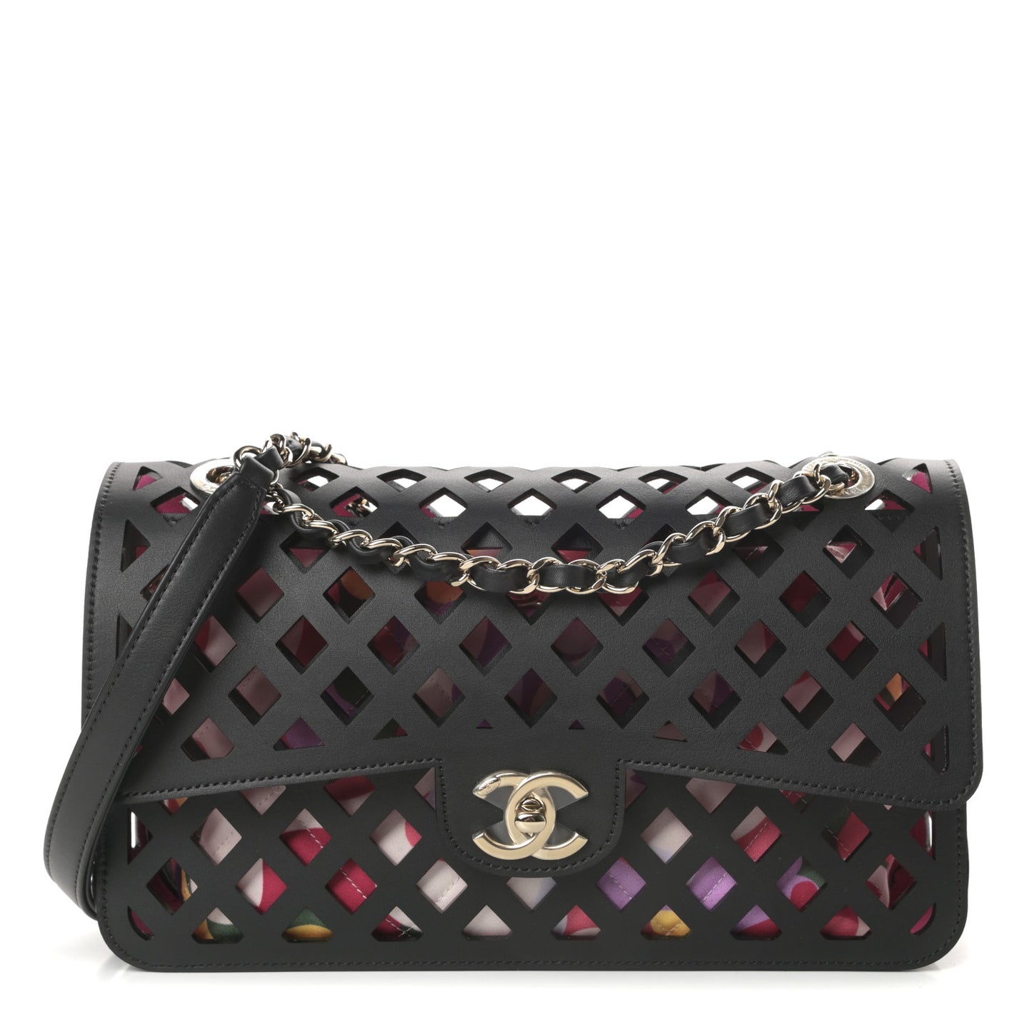 Lambskin Sea Through Flap Black Multicolor