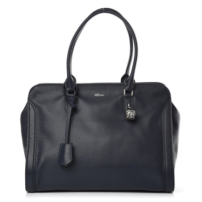 Alexander McQueen Pebbled Calfskin Large Skull Padlock Zip Around Tote Navy 1 of 10