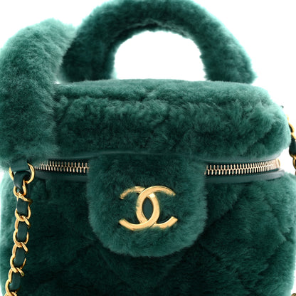 Chanel Shearling Lambskin Quilted Small Vanity Case Green 9 of 11
