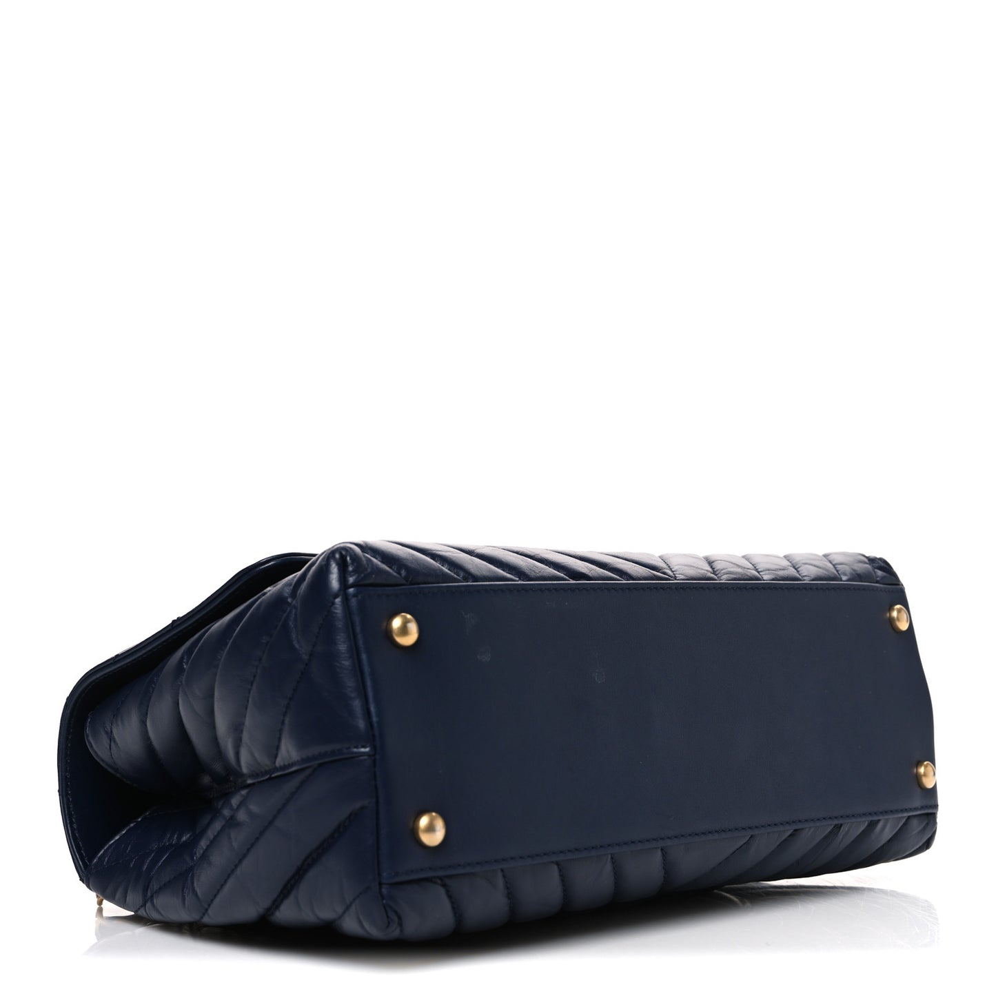 Aged Calfskin Elaphe Chevron Quilted Small Coco Handle Flap Navy