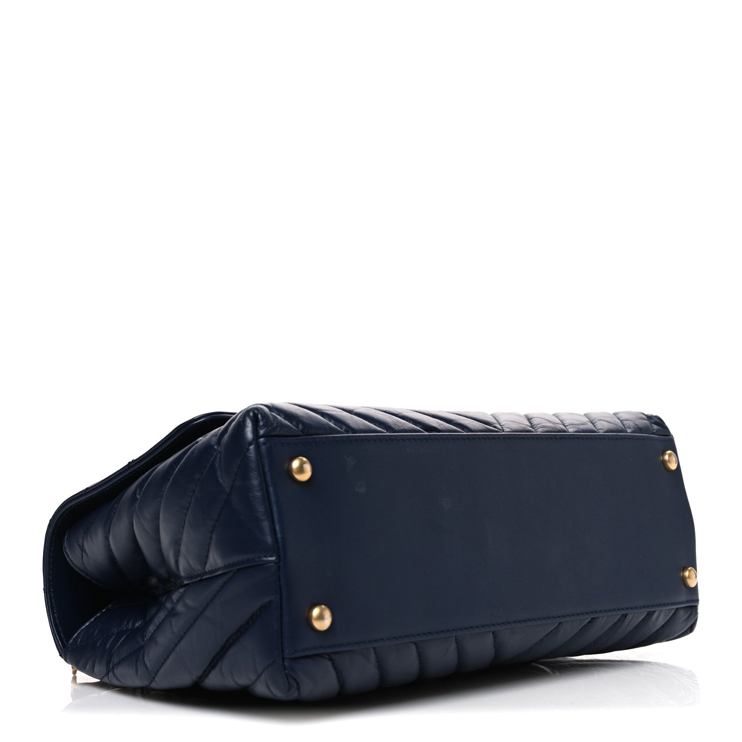 Chanel Aged Calfskin Elaphe Chevron Quilted Small Coco Handle Flap Navy 4 of 11