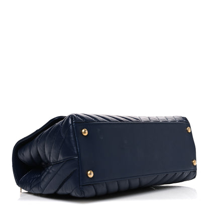 Chanel Aged Calfskin Elaphe Chevron Quilted Small Coco Handle Flap Navy 4 of 11