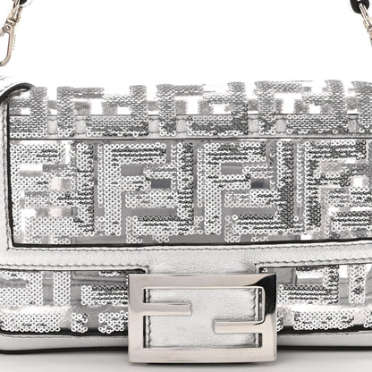 Fendi PVC Vitello Catalan Mirror Sequin FF Mini Baguette Argento 7 of 9