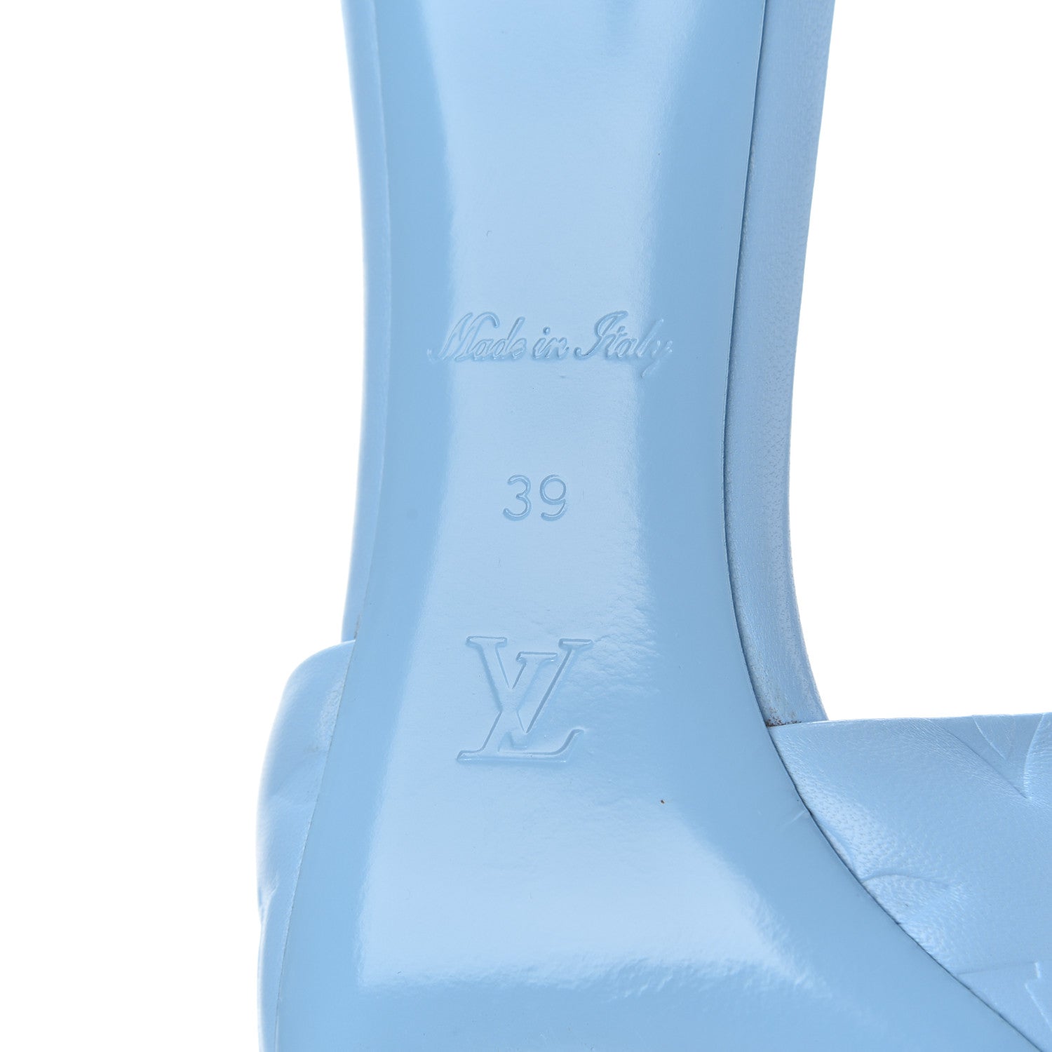 Louis Vuitton Lambskin Embossed Monogram Revival Mid Heel Mules 39 Blue 7 of 9