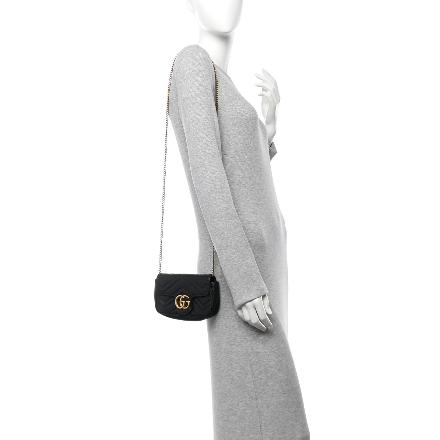 Calfskin Matelasse Super Mini GG Marmont Shoulder Bag Black