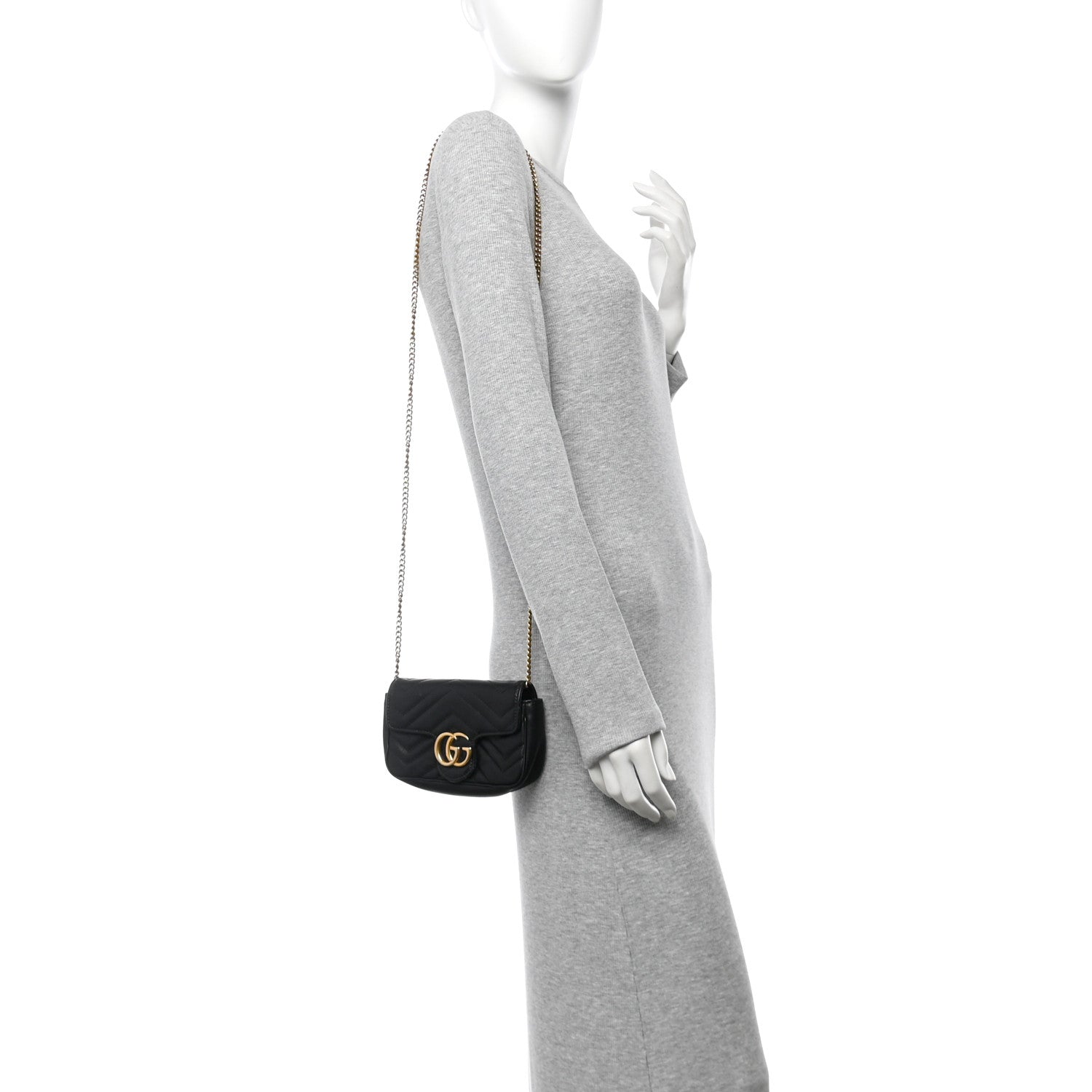Gucci Calfskin Matelasse Super Mini GG Marmont Shoulder Bag Black 2 of 11