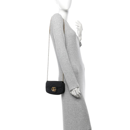 Gucci Calfskin Matelasse Super Mini GG Marmont Shoulder Bag Black 2 of 11