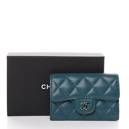 Chanel Caviar Quilted Flap Card Holder Dark Turquoise 8 of 8