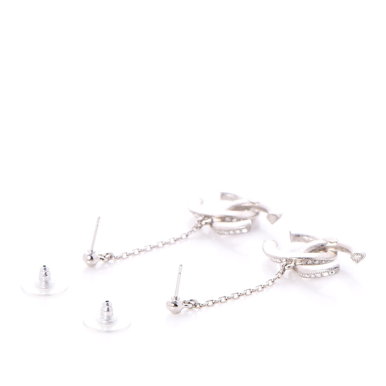 Chanel Baguette Crystal CC Drop Earrings Silver 3 of 4
