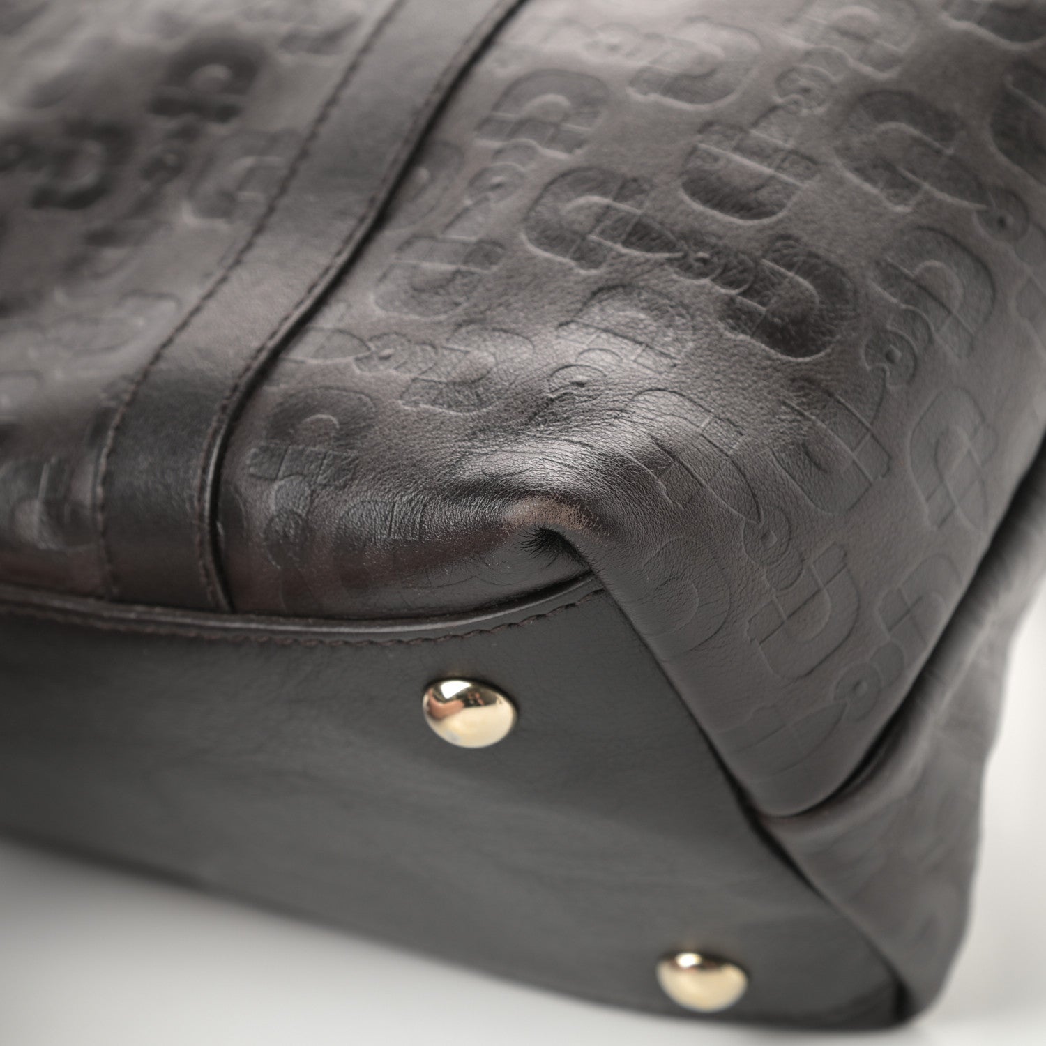 Gucci Calfskin Horsebit Embossed Medium Abbey Tote Dark Brown 10 of 14