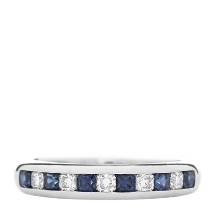Tiffany Platinum Diamond Blue Sapphire 4mm Lucida Band Ring 56 7.5 1 of 6