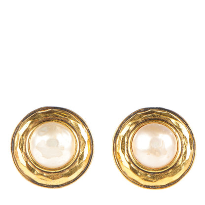 Chanel Mother of Pearl Round Clip On Earrings Gold 1 of 4