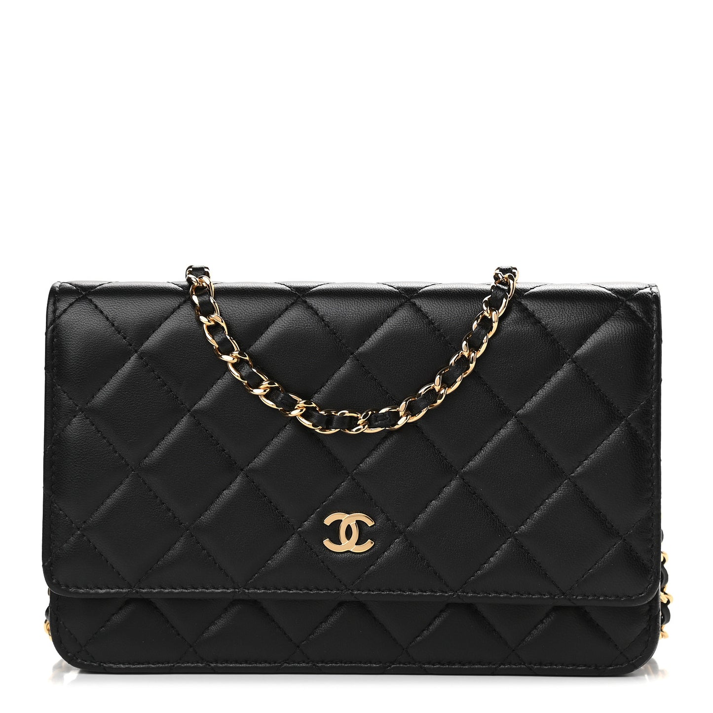Lambskin Quilted Wallet On Chain WOC Black