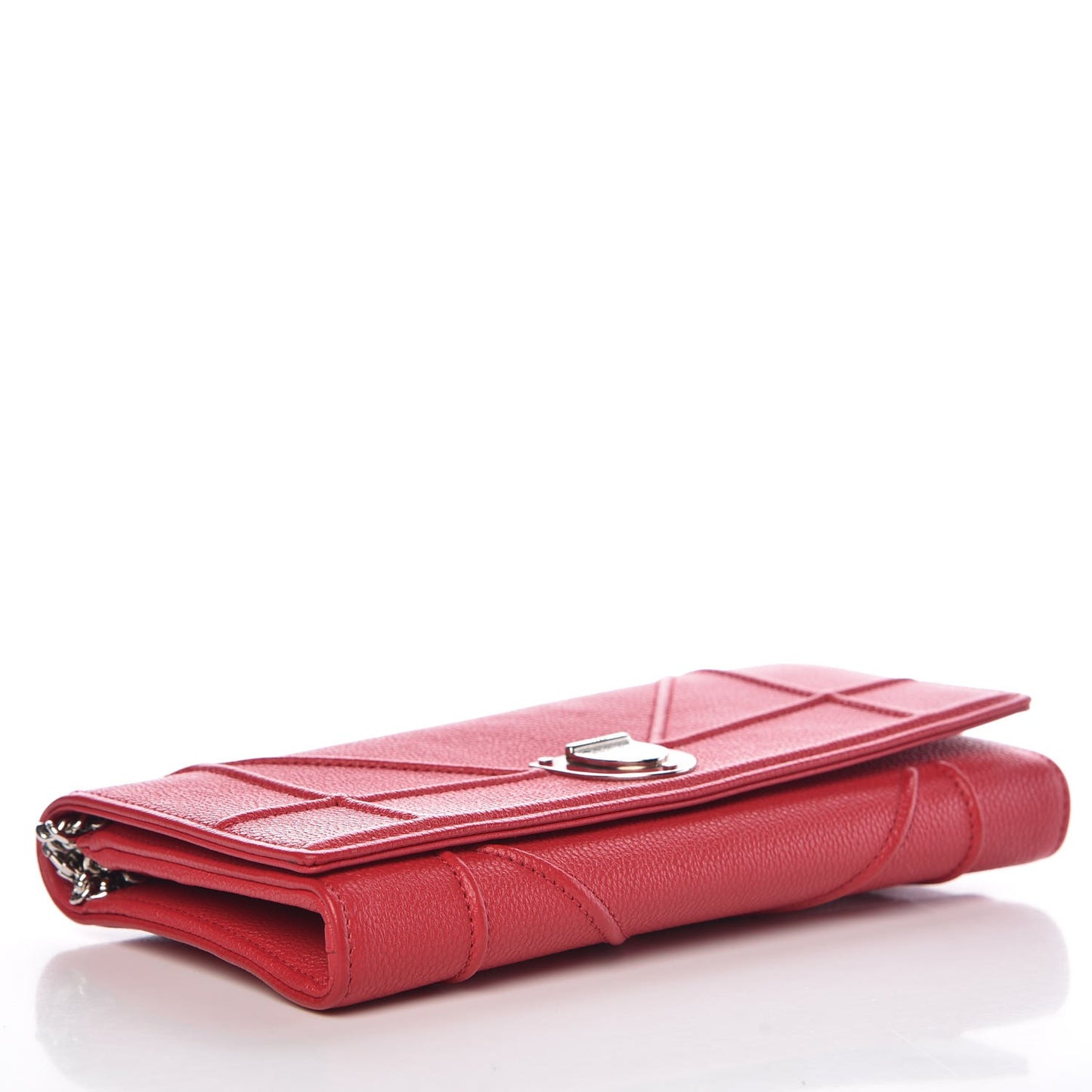 Grained Calfskin Diorama Croisiere Chain Wallet Red