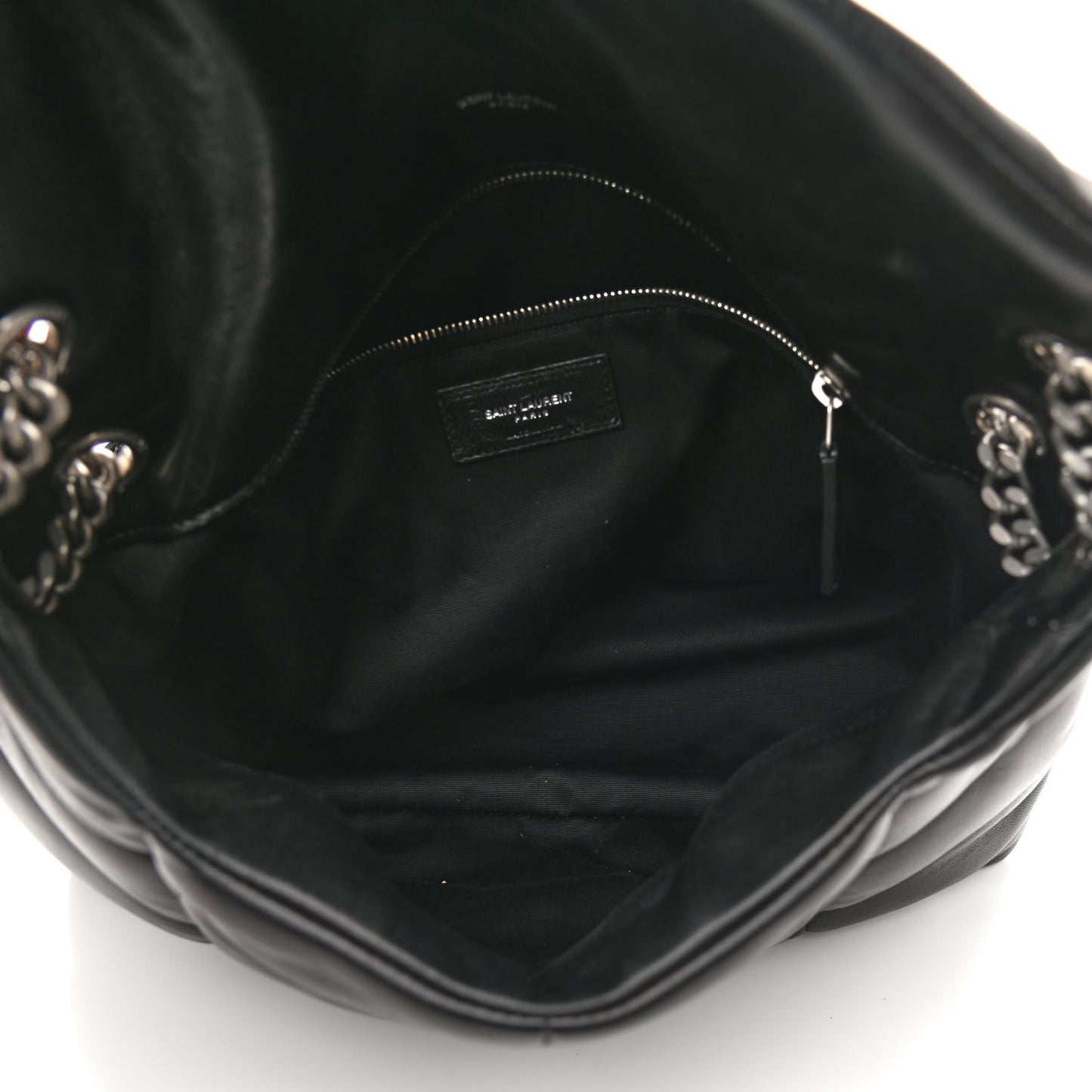 Lambskin Quilted Medium Loulou Puffer Monogram Chain Satchel Black