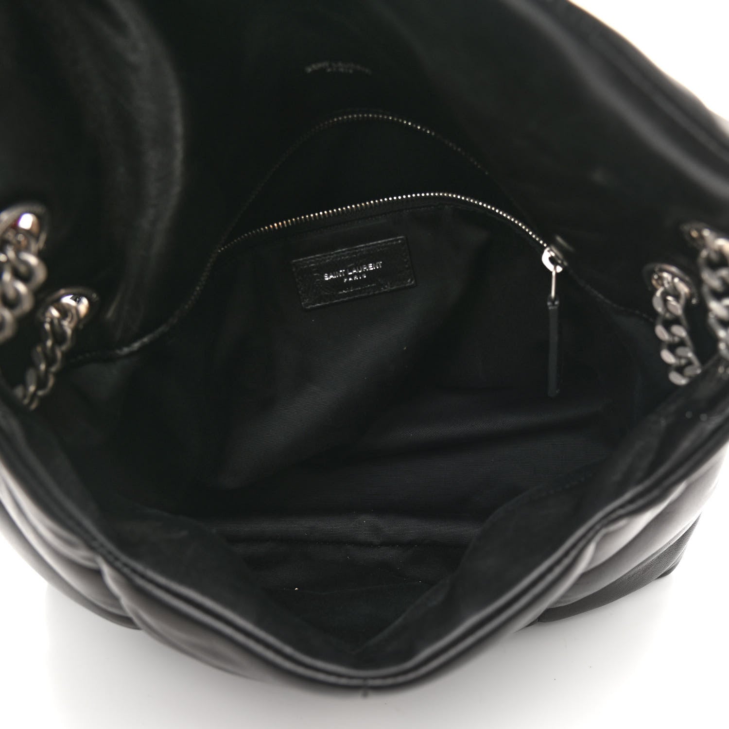 Saint Laurent Lambskin Quilted Medium Loulou Puffer Monogram Chain Satchel Black 5 of 10
