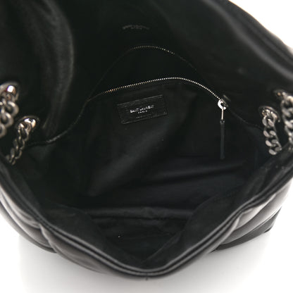 Saint Laurent Lambskin Quilted Medium Loulou Puffer Monogram Chain Satchel Black 5 of 10