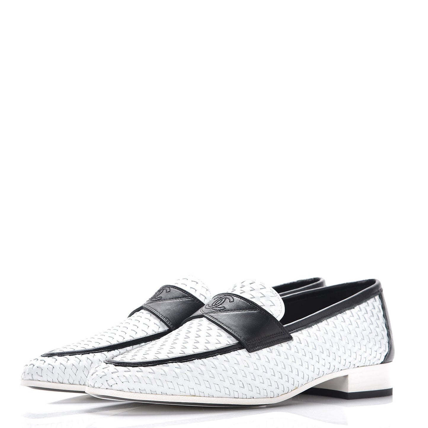 Lambskin Calfskin Braided Mocassin Loafers 39 Black White
