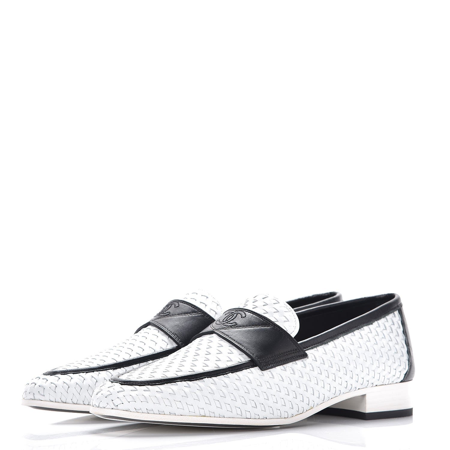 Chanel Lambskin Calfskin Braided Mocassin Loafers 39 Black White 3 of 7