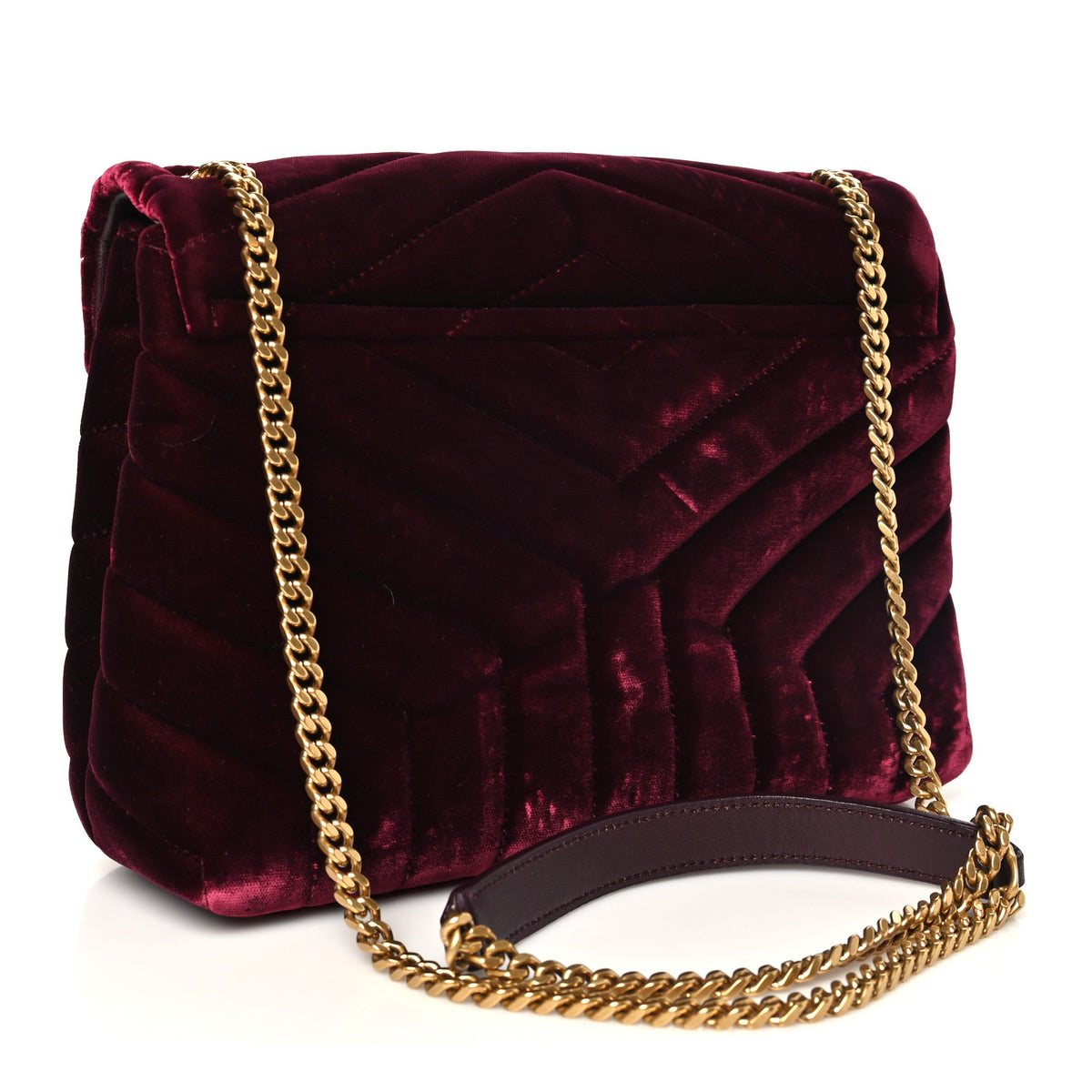 Saint Laurent Velvet Y Quilted Monogram Small Loulou Chain Satchel Burgundy 3 of 10