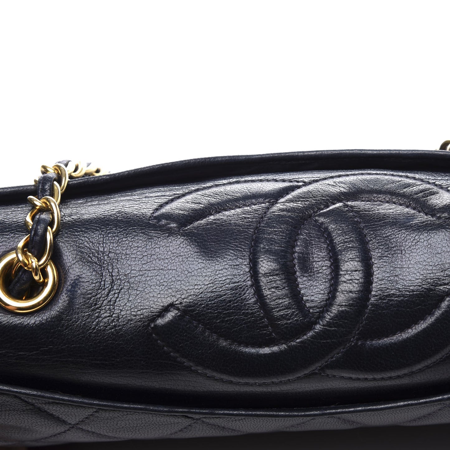 Lambskin Quilted CC Small Single Flap Navy