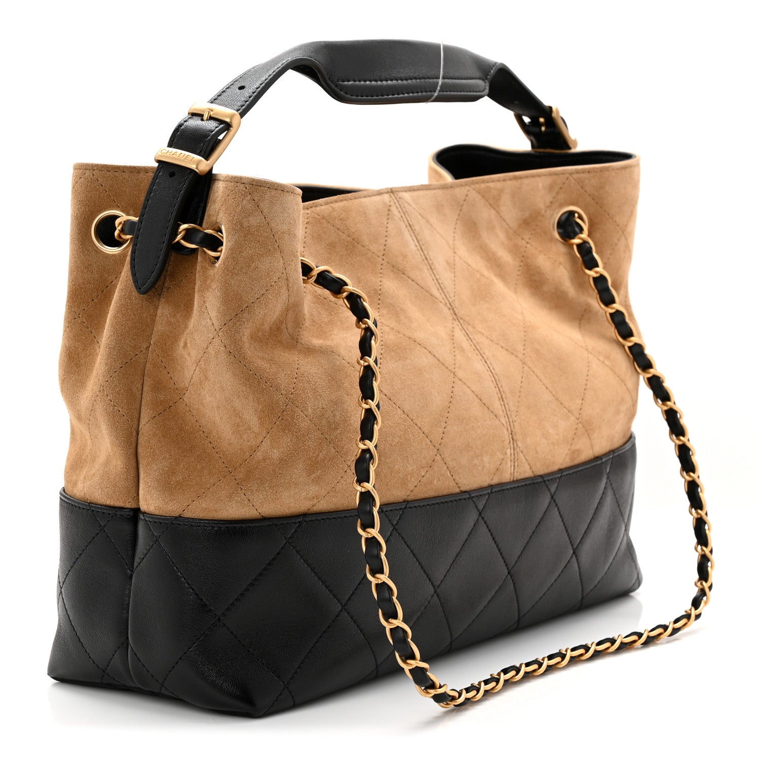 Chanel Suede Calfskin Shiny Lambskin Quilted Small Coco Base Shopping Bag Beige Black 3 of 11