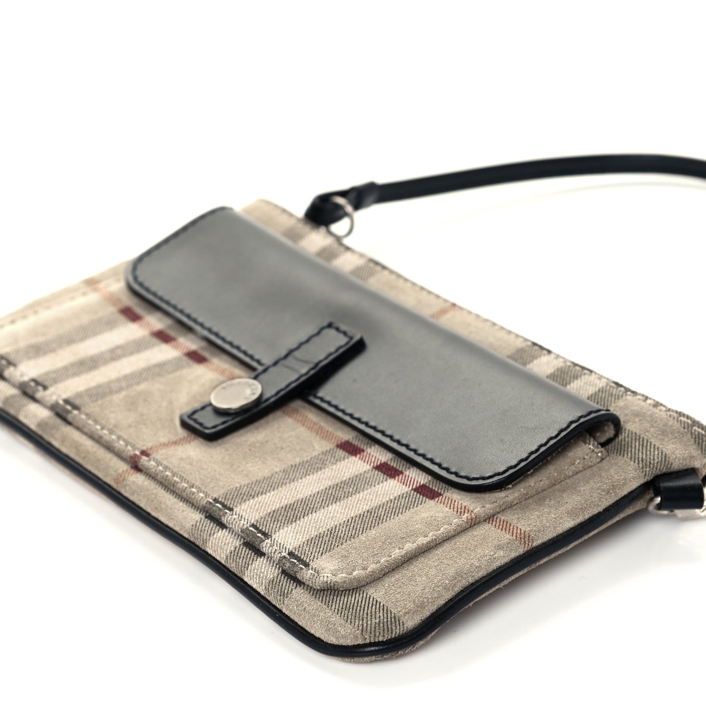 Calfskin Suede House Check Clutch Black