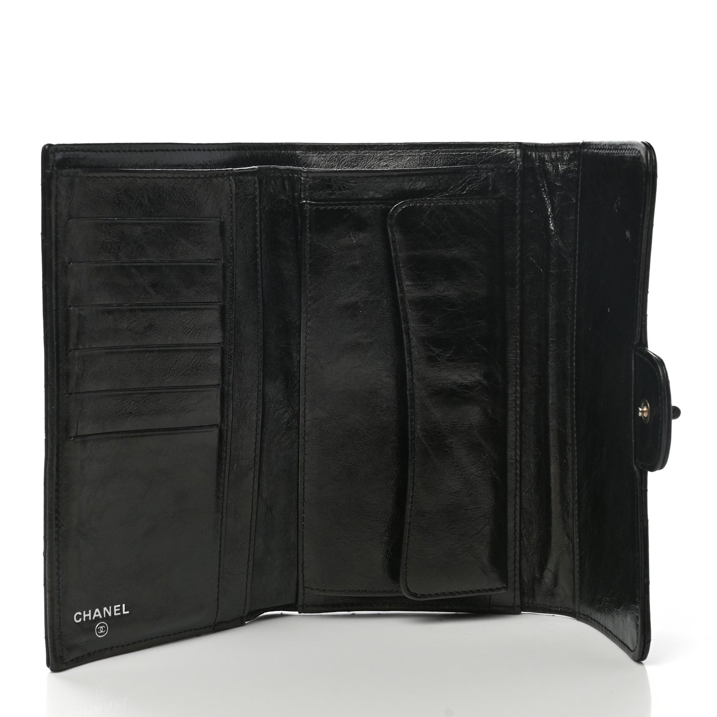 Glazed Calfskin Quilted Reissue Long Flap Wallet Black