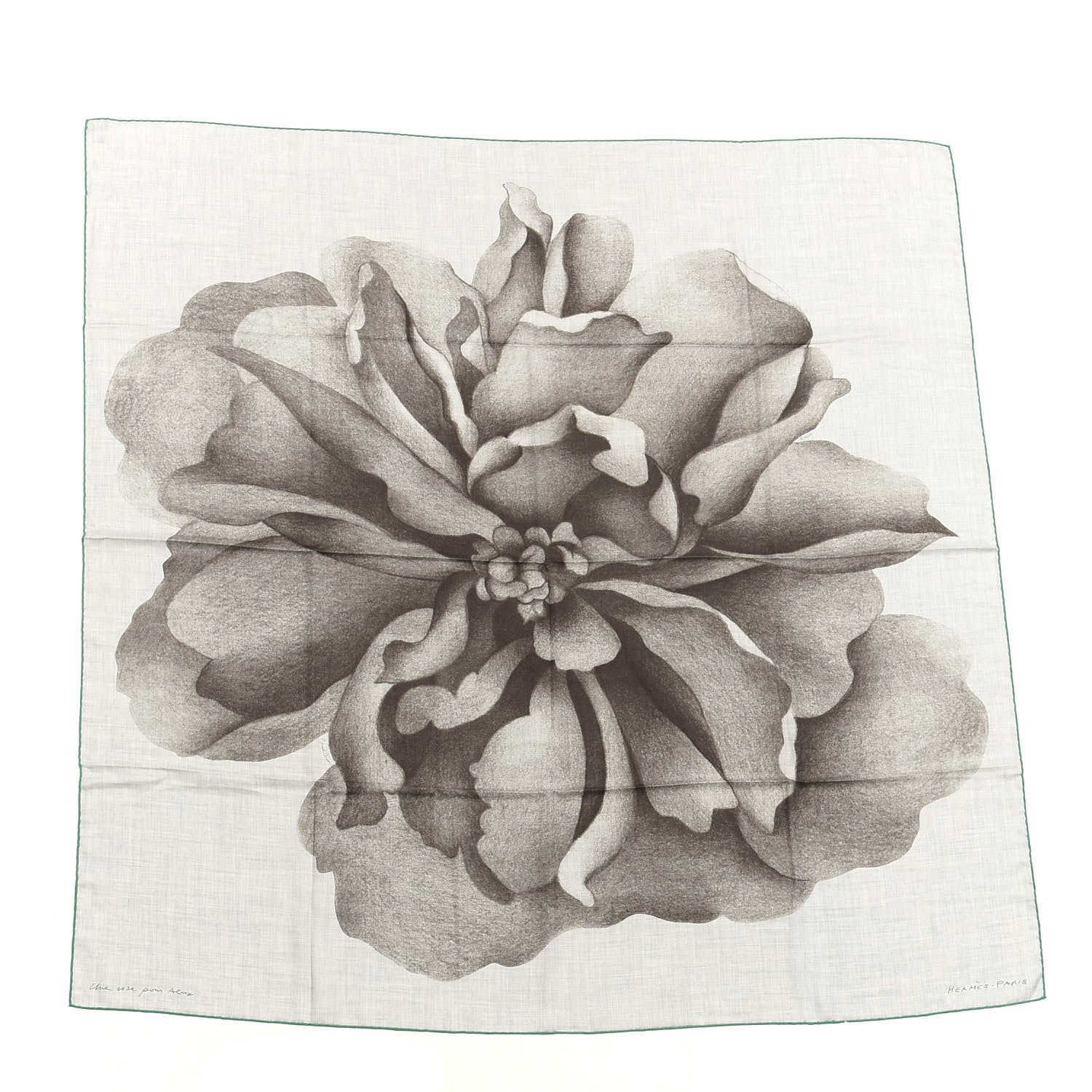 Hermes Cashmere Silk Une Rose Pour Alma Shawl 140 Gris Chine Sepia 1 of 5