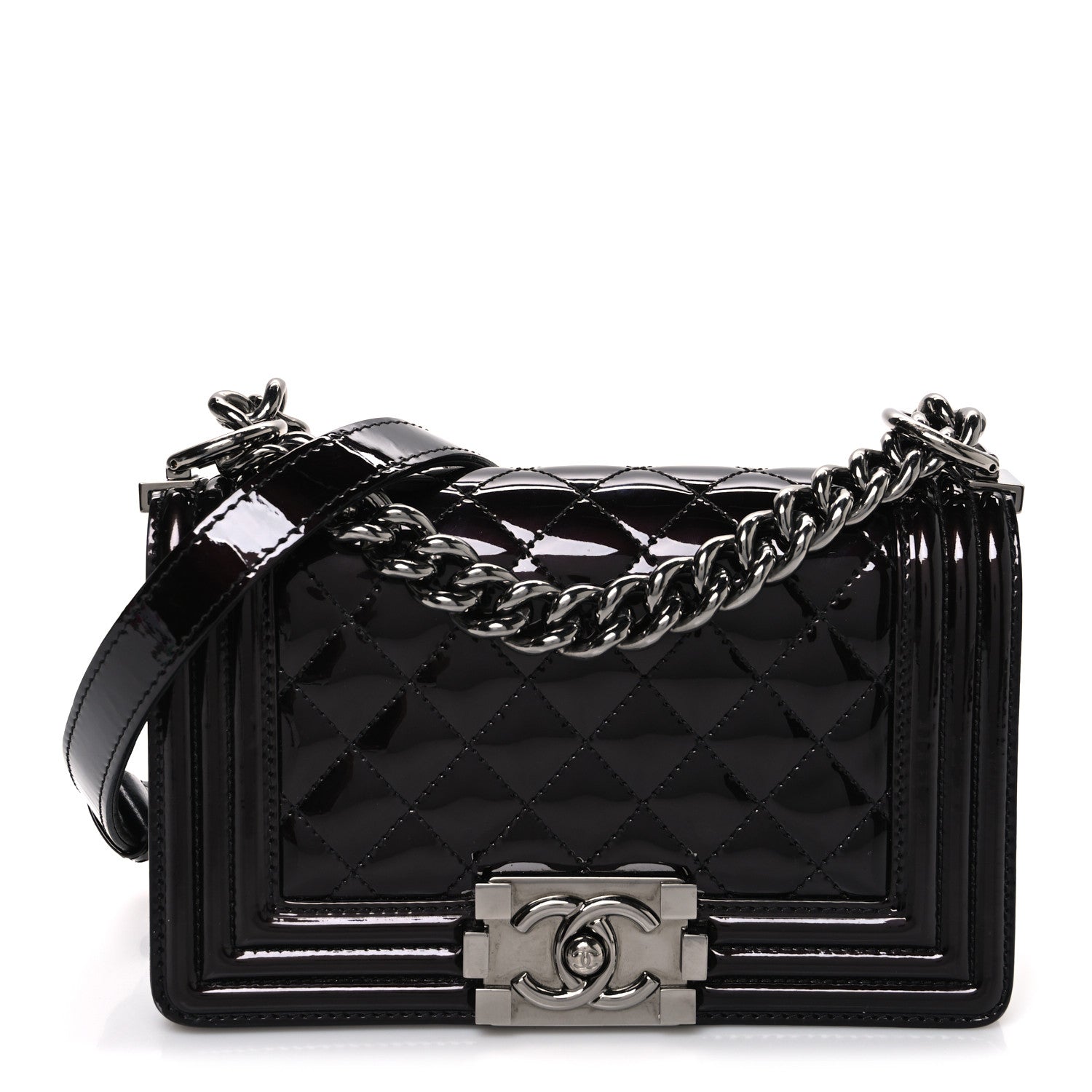 Chanel Patent Calfskin Quilted Small Boy Flap Burgundy 1 of 11