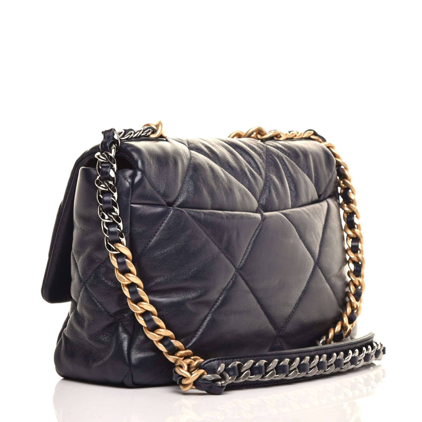 Goatskin Quilted Large Chanel 19 Flap Navy Blue
