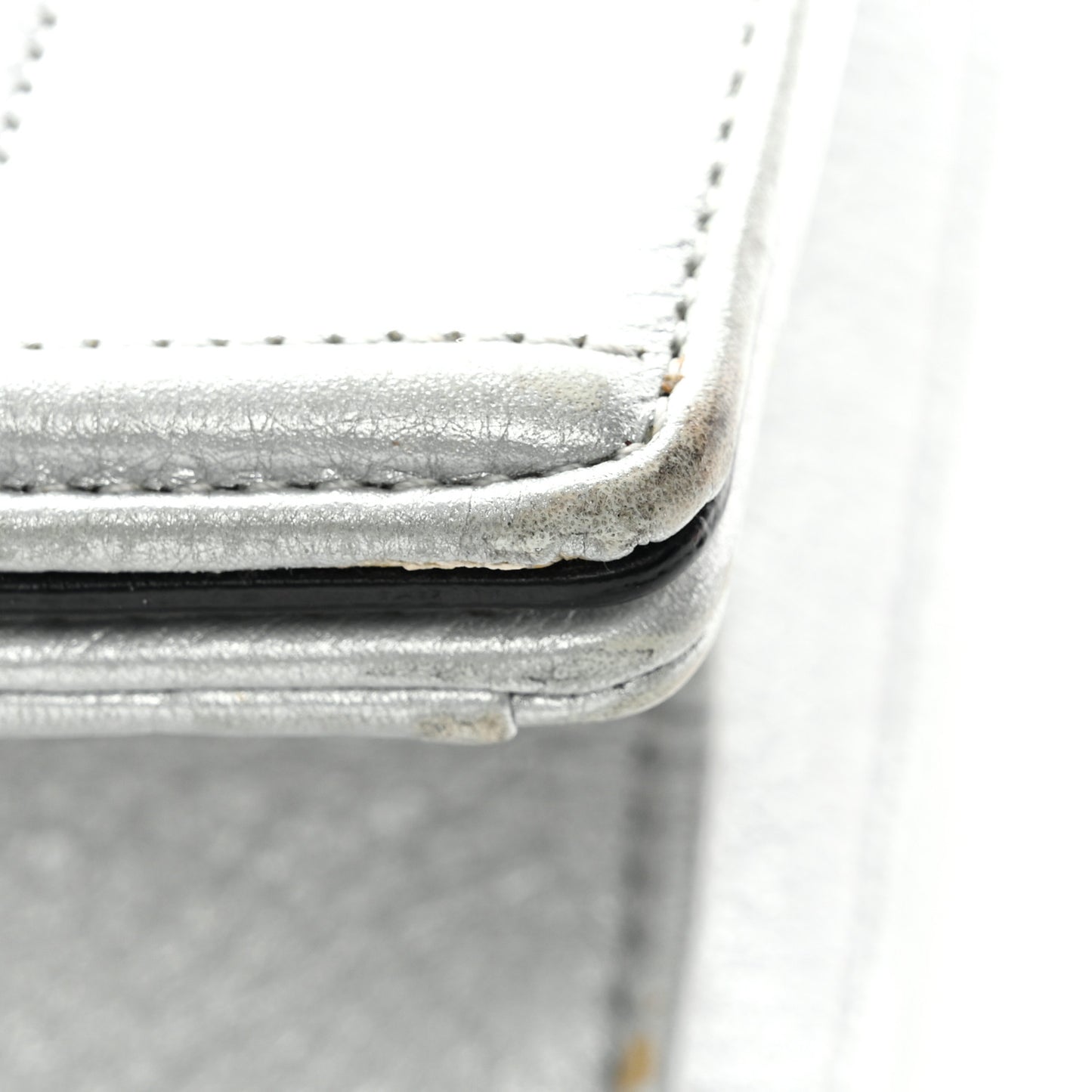 Metallic Grained Calfskin Medium Diorama Flap Bag Silver