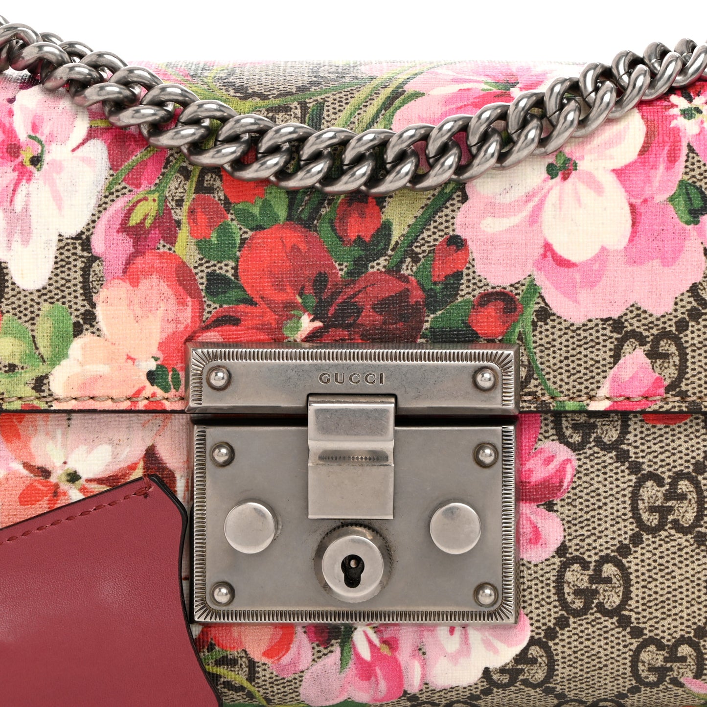 GG Supreme Monogram Blooms Small Padlock Shoulder Bag Beige Multicolor Dry Rose