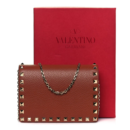 Valentino Garavani Pebbled Calfskin Rockstud Wallet on Chain Saddle Brown 13 of 13