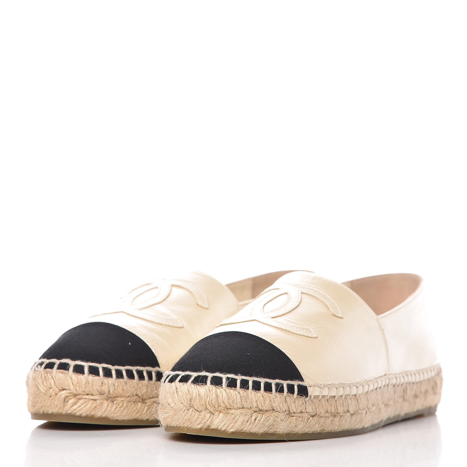 Chanel Metallic Calfskin Grosgrain CC Espadrilles 37 Ivory Black 3 of 12