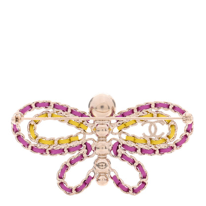 Chanel Lambskin Chain Pearl CC Butterfly Brooch Pink Yellow Gold 3 of 5
