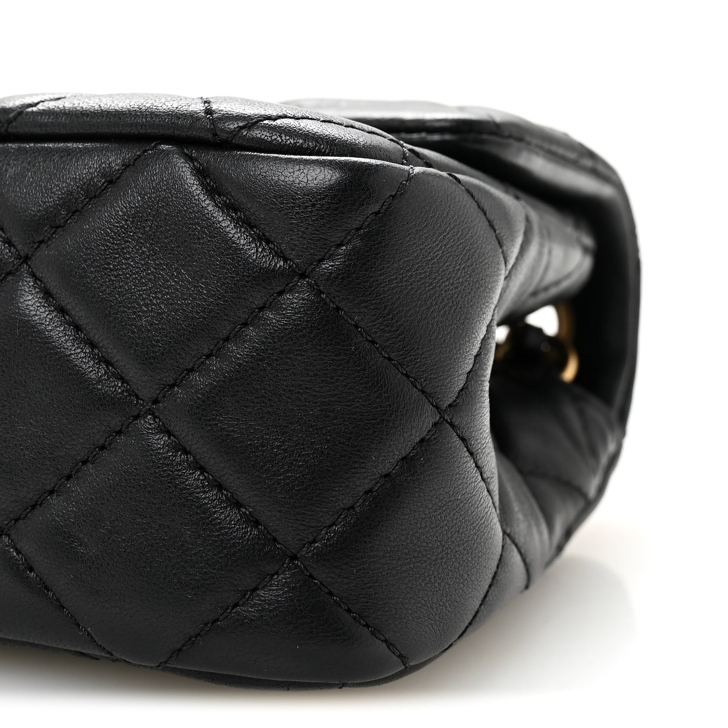 Lambskin Quilted Mini Rectangular Pearl Crush Flap Black
