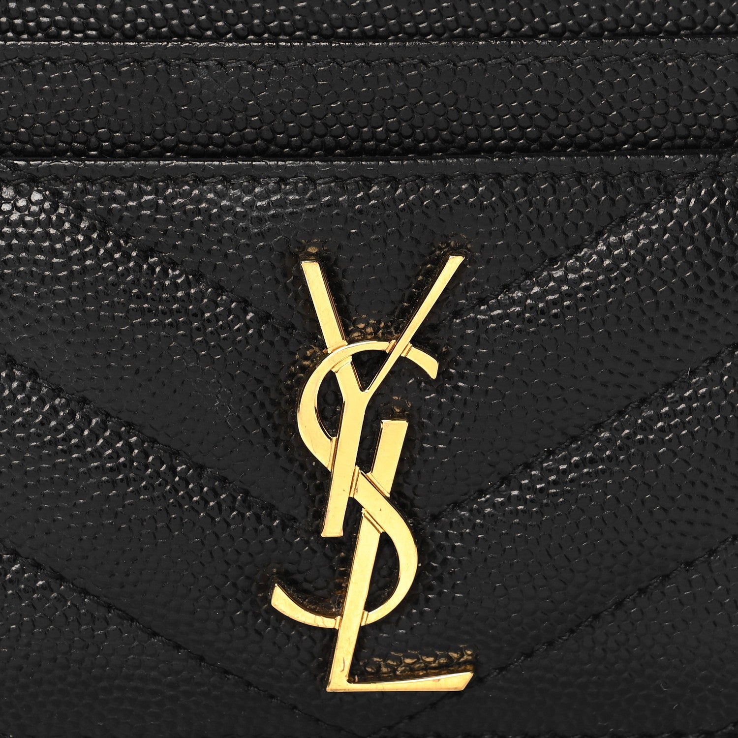 Saint Laurent Grain De Poudre Matelasse Chevron Monogram Credit Card Case Black 8 of 9