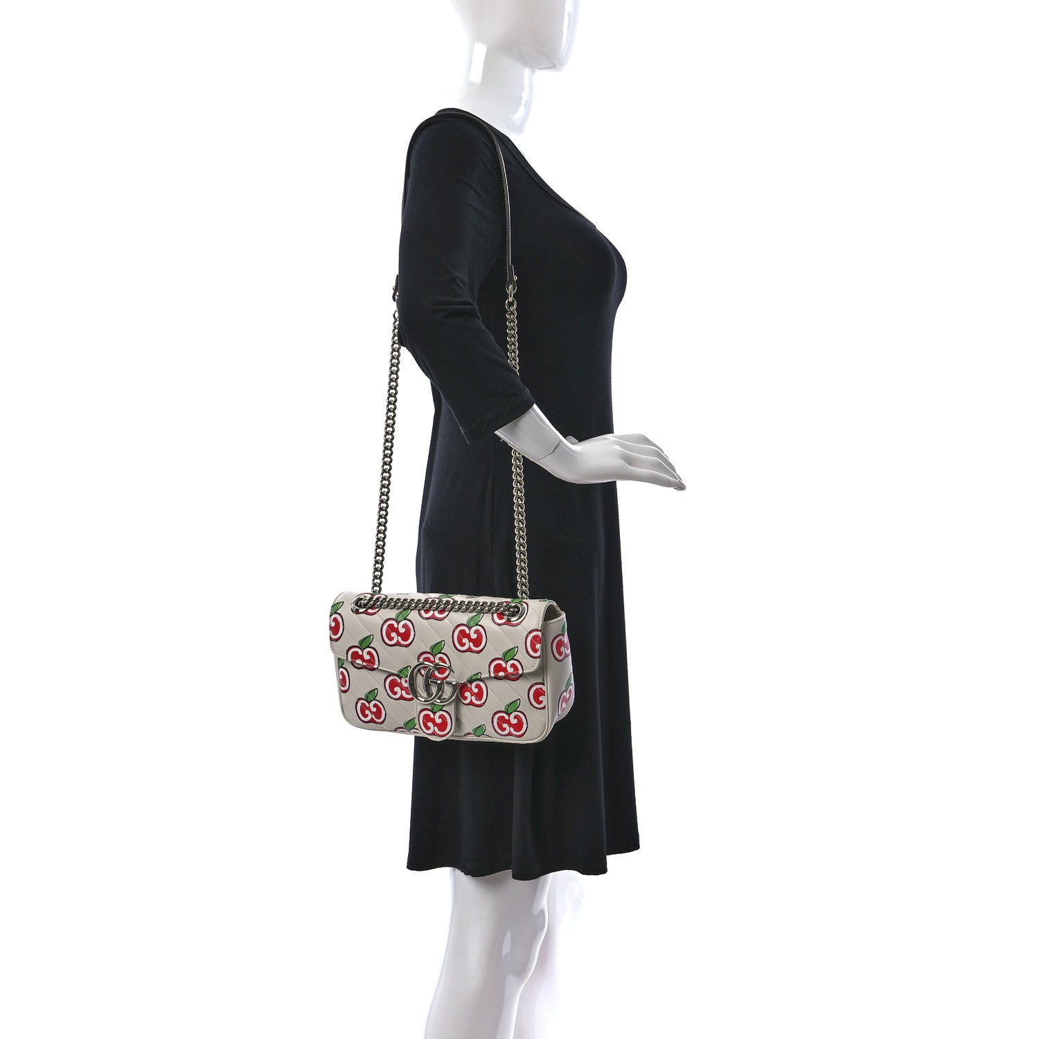 Gucci Calfskin Matelasse Diagonal GG Apple Small GG Marmont Shoulder Bag Ivory 2 of 10