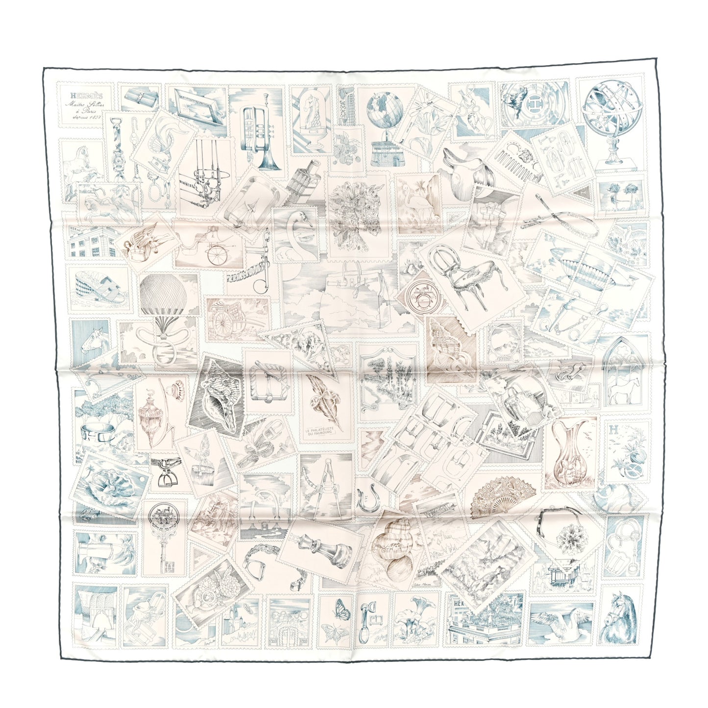 Silk Le Philateliste Du Faubourg Scarf 90 Rose Pale Gris White