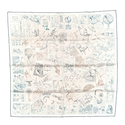 Hermes Silk Le Philateliste Du Faubourg Scarf 90 Rose Pale Gris White 1 of 5