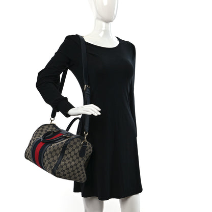 Gucci Monogram Selleria Calfskin Vintage Web Medium Boston Beige Blue 2 of 9