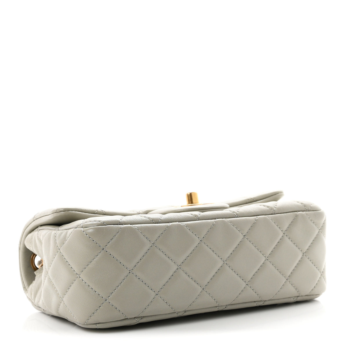 Lambskin Quilted Mini Rectangular Pearl Crush Flap Grey