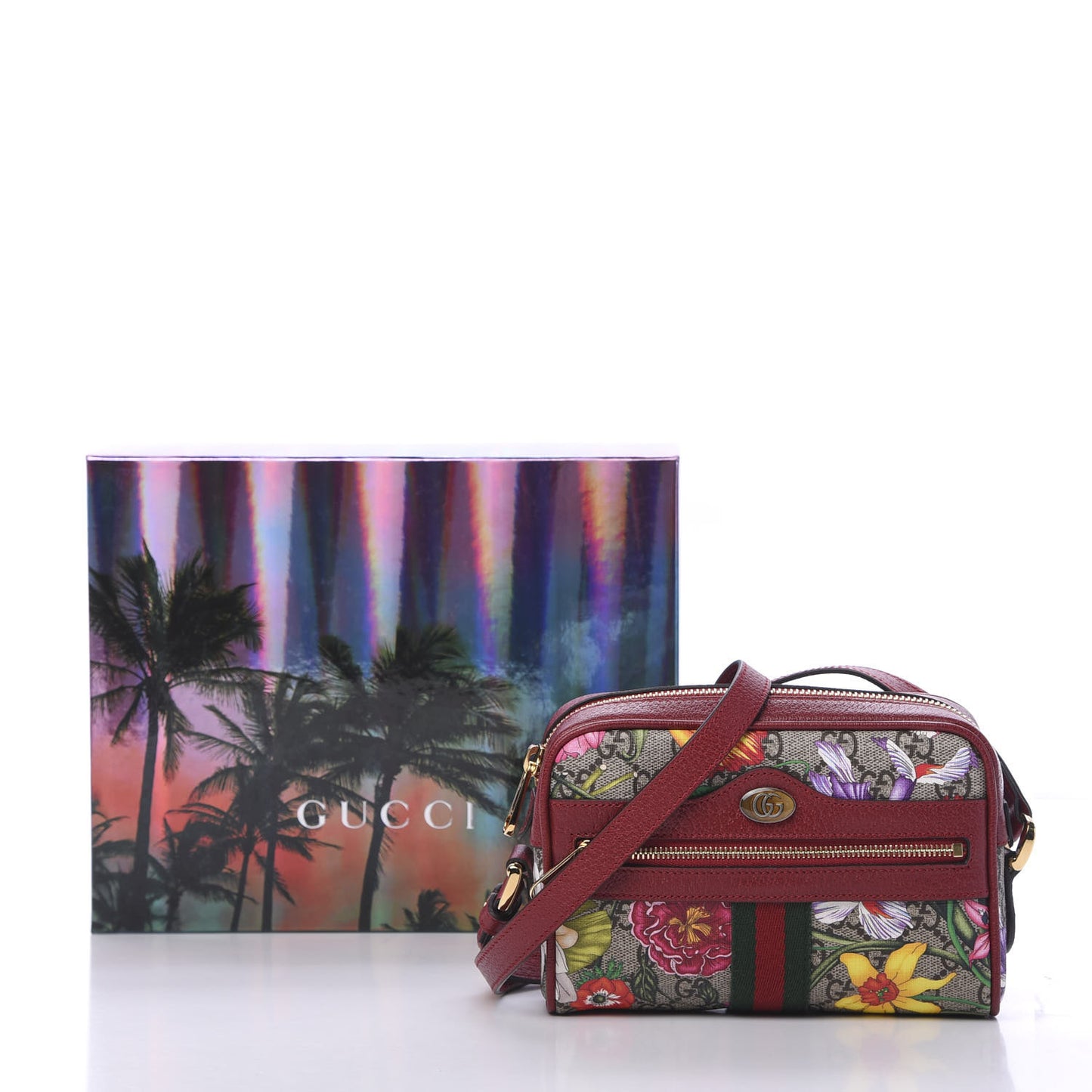 GG Supreme Monogram Flora Web Mini Ophidia Shoulder Bag Red