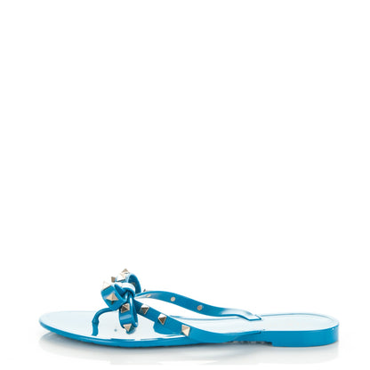 Valentino Garavani PVC Jelly Rockstud Bow Thong Sandals 39 Blue 1 of 7