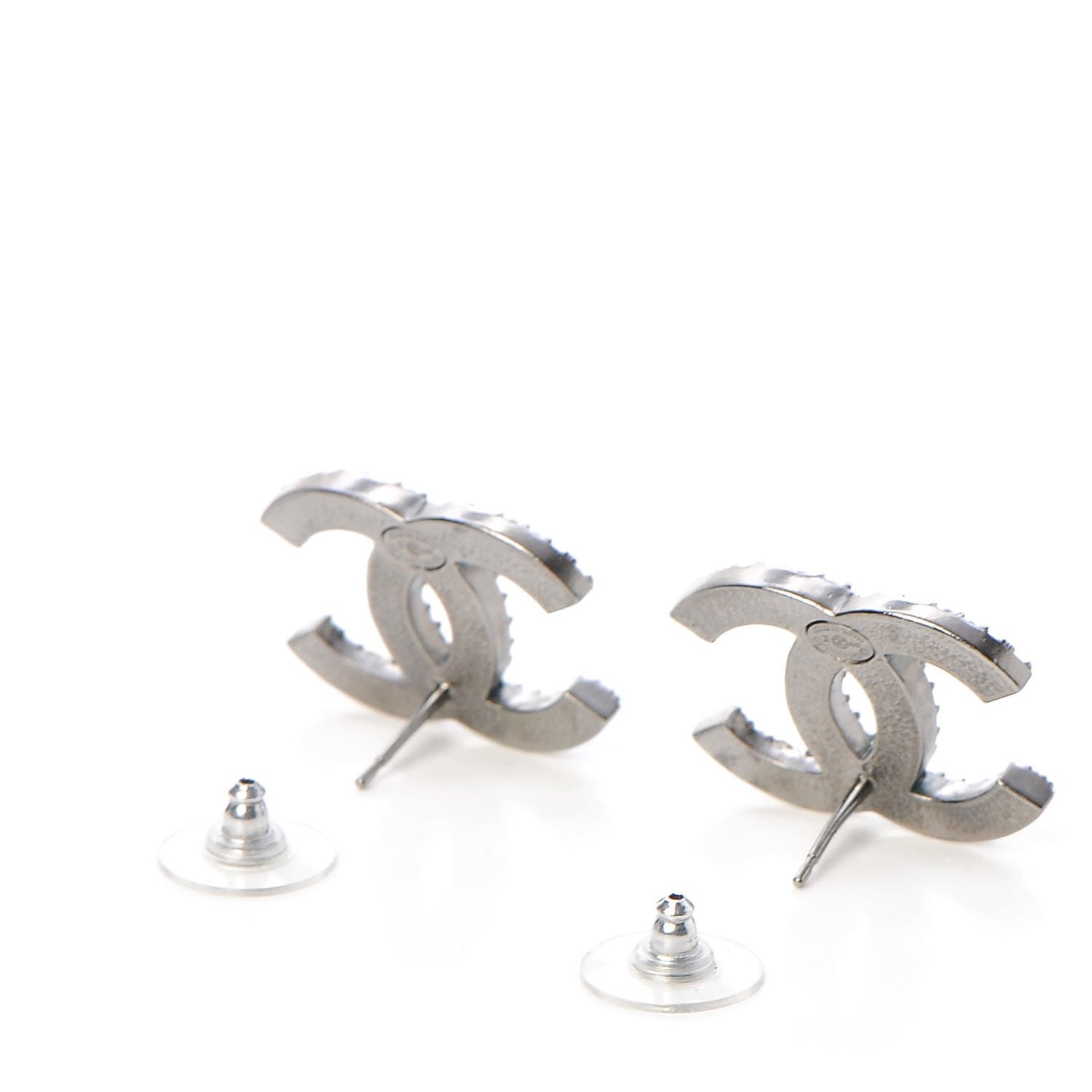 Crystal Ruthenium Large CC Earrings Grey Silver