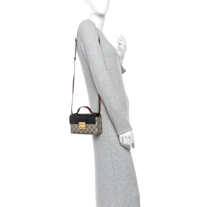 Gucci GG Supreme Monogram Calfskin Mini Padlock Top Handle Shoulder Bag Beige Black Cuir 2 of 15