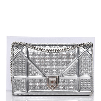 Christian Dior Metallic Patent Micro-Cannage Diorama Wallet on Chain Pouch Silver 8 of 8