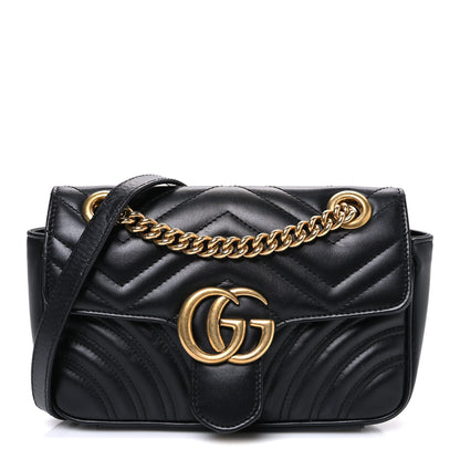 Gucci Calfskin Matelasse Mini GG Marmont Shoulder Bag Black 1 of 10
